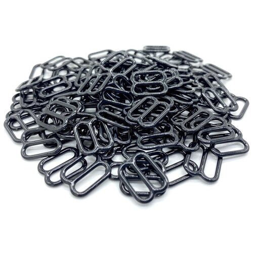 Пряжка регулятор для бюстгальтера (фурнитура для белья) металл 18мм, цв. черный, упак.100шт (+- 5шт)