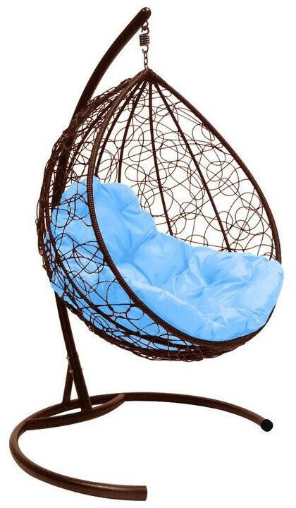 Подвесное кресло M-Group капля ротанг коричневое, голубая подушка - фотография № 20