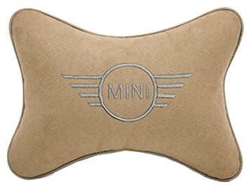 Автомобильная подушка на подголовник алькантара Beige с логотипом автомобиля MINI