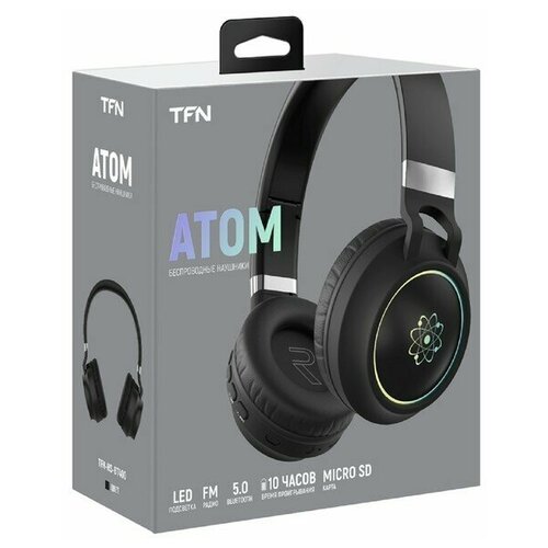 Наушники TFN Atom беспроводные накладные микрофон FM microSD 300мАч подсветка черные 170900₽