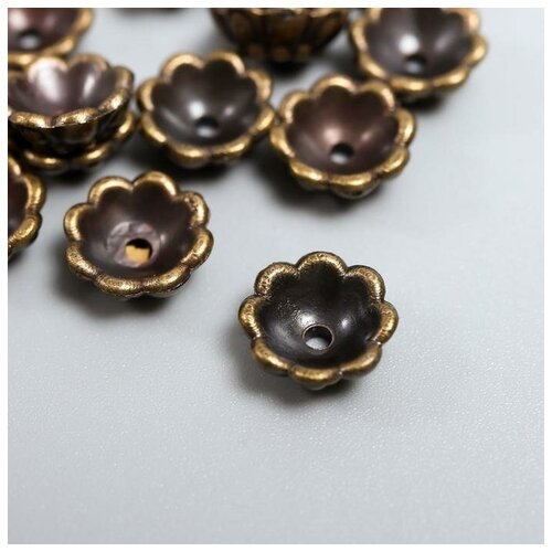 фото Бусины для творчества пластик "цветочки" под бронзу набор 15 шт 1х1х0,4 см mikimarket