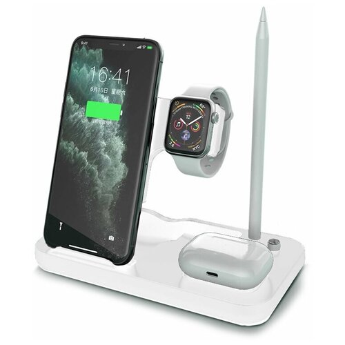 Беспроводная зарядная станция 4 в 1 OFIYAA OPTIMUS OW-01 (iPhone+Apple Watch+AirPods+ApplePen) белая