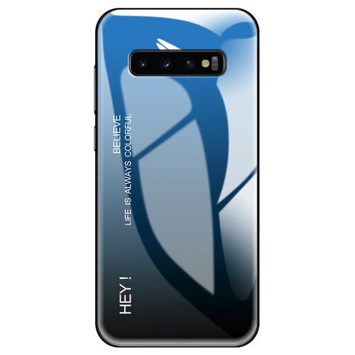 фото Чехол-бампер mypads для samsung galaxy s10e стеклянный из закаленного стекла с эффектом градиент зеркальный блестящий переливающийся синий