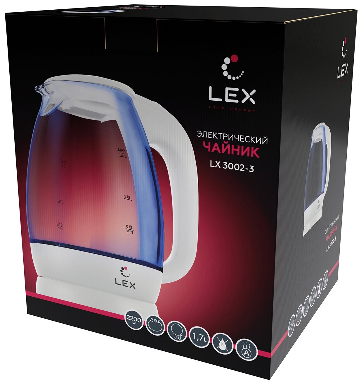 чайник LEX LX3002-3 2200Вт 1,7л стекло белый - фото №15