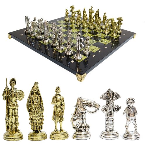 фото Радугакамня шахматы подарочные с металлическими фигурами "дон кихот", 400*400мм.