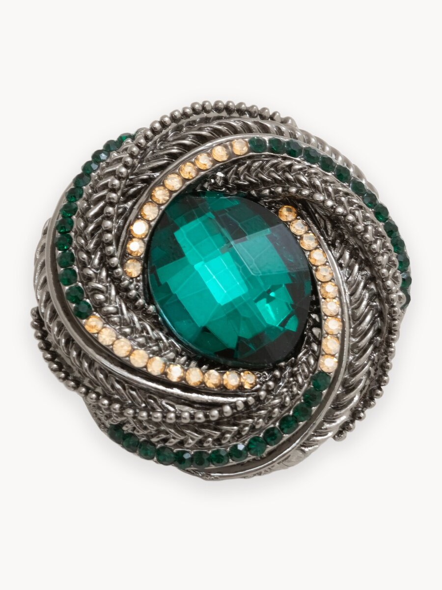 Брошь ЖемАрт, кристалл, 1 шт., бежевый, зеленый