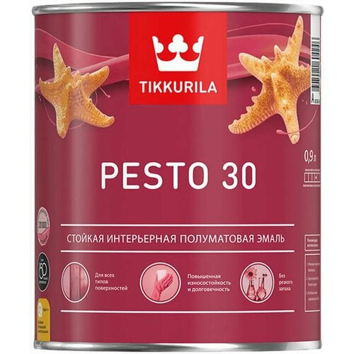 Тиккурила Песто 30 база A белая эмаль по металлу и дереву (0,9л) / TIKKURILA Pesto 30 base A эмаль по металлу и дереву полуматовая (0,9л)