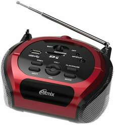 Аудиомагнитола Ritmix RBB-100BT, красный и черный