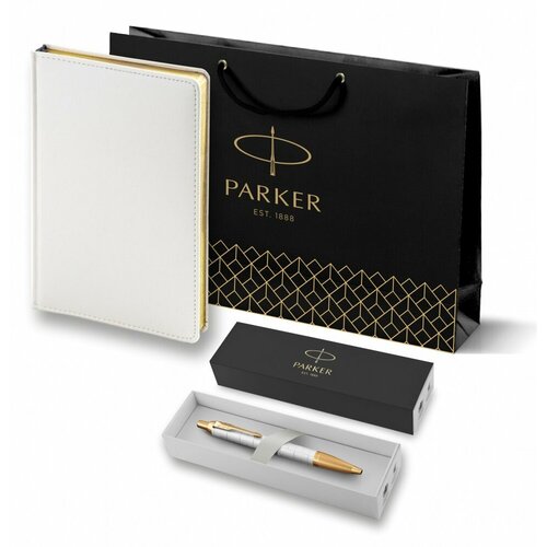 Подарочный набор: Ручка шариковая Parker IM Premium K318 Pearl GT, цвет чернил синий и белый недатированный ежедневник с золотым срезом parker im premium pearl gt шариковая ручка m