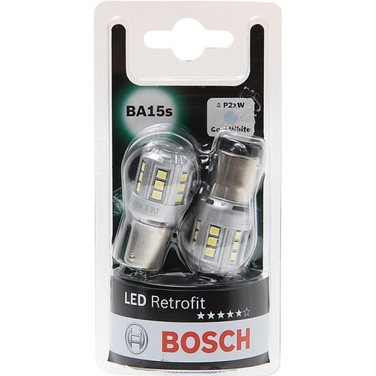 Лампа автомобильная Bosch LED Retrofit 6000k P21W BA15S 12V 1W, 2 шт, 1987301517