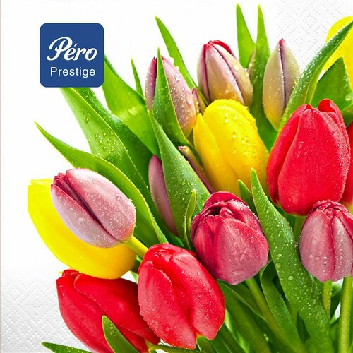 Салфетки бумажные сервировочные Pero Prestige Весенние цветы, с рисунком, трехслойные, 20 шт