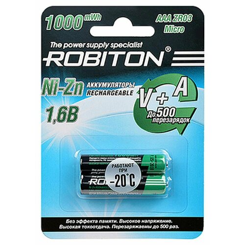 Аккумулятор ROBITON LR03 (AAA) Ni-Zn 1.6В 1000mWh, 550mAh бл/2 аккумулятор robiton 1000nzaaa 2 ni zn aaa 1000мвтч 550мач bl2