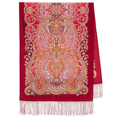 фото Шарф павловопосадская платочная мануфактура для женщин,150х60 см, one size, красный