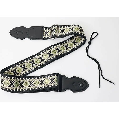 Ремень для акустической и классической гитары с этническим рисунком. Хлопок. 150 см. Салатно белый