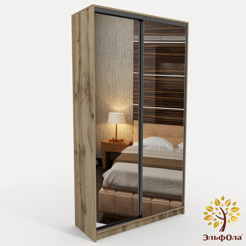 Изображение товара Шкаф-купе, двухстворчатый, ЭльфОла Элеганс 180х45х220 см, дуб вотан, зеркальные фасады