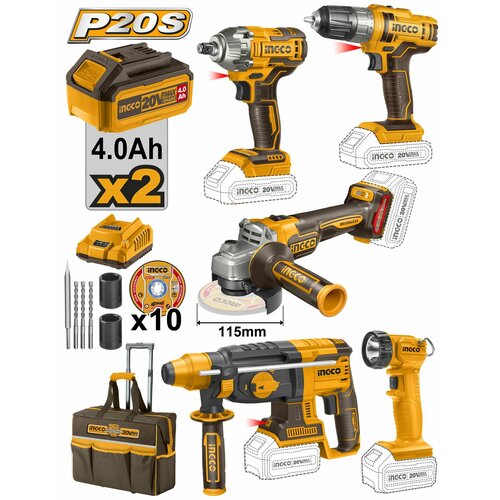 Набор аккумуляторного инструмента из 5 предметов INGCO CKLI2019 20В АКБ ЗУ Оснастка Сумка 43528₽