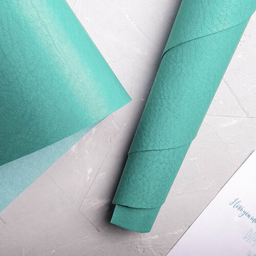 Переплетный кожзам (Италия), тиснение мятая кожа, зелено-бирюзовый, отрез 35*50 см