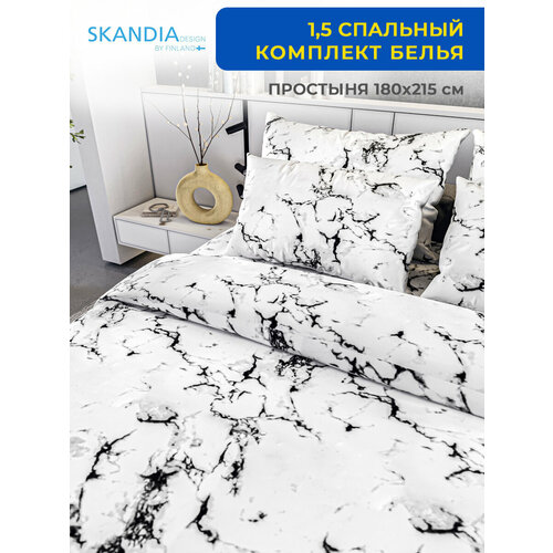 Комплект постельного белья SKANDIA design by Finland евро размер Микро Сатин, 4 наволочки, X164 листья и белый цветок