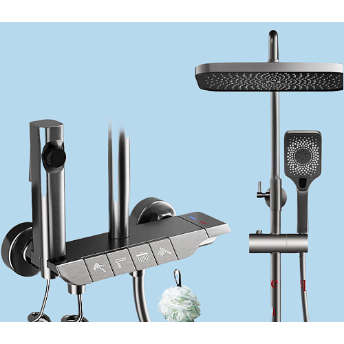 Душевая стойка серая с биде и тропическим душем