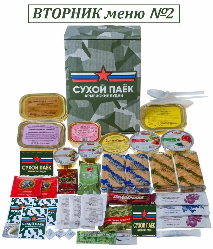 Cухпайки армейские боевые на неделю Меню на 7 дней суточные усиленные до 06.2026 — фото 1