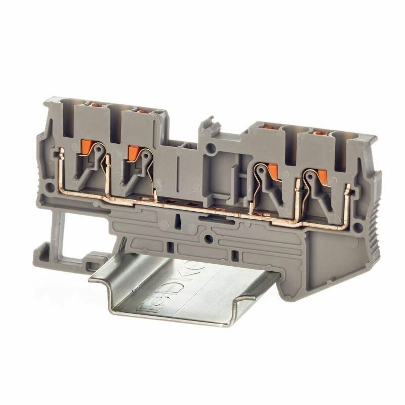 Клемма проходная зажим push-in 4 точки подключения 2.5кв. мм сер. DKC VPR-2.5-QUATTRO-GY