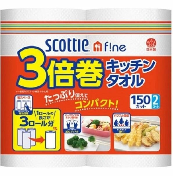 Картинки Nihon Бумажные полотенца для кухни повышенной плотности Crecia Scottie fine, 4 рулона по 150 листов