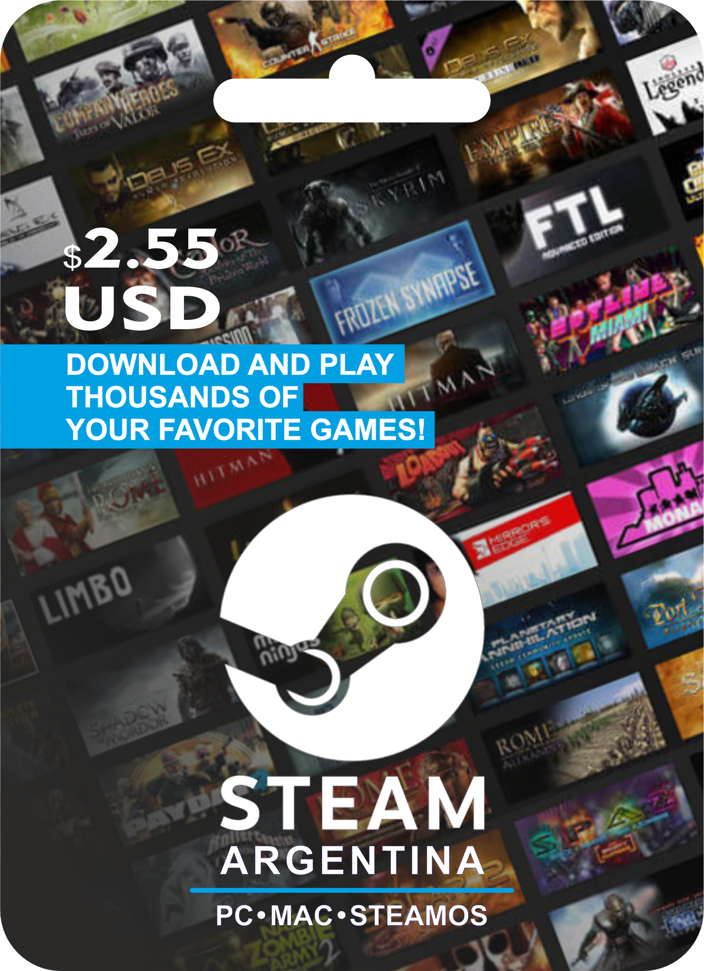 Подарочная карта Steam 2.55$ Аргентина / Steam Gift Card 2.55 USD Argentina