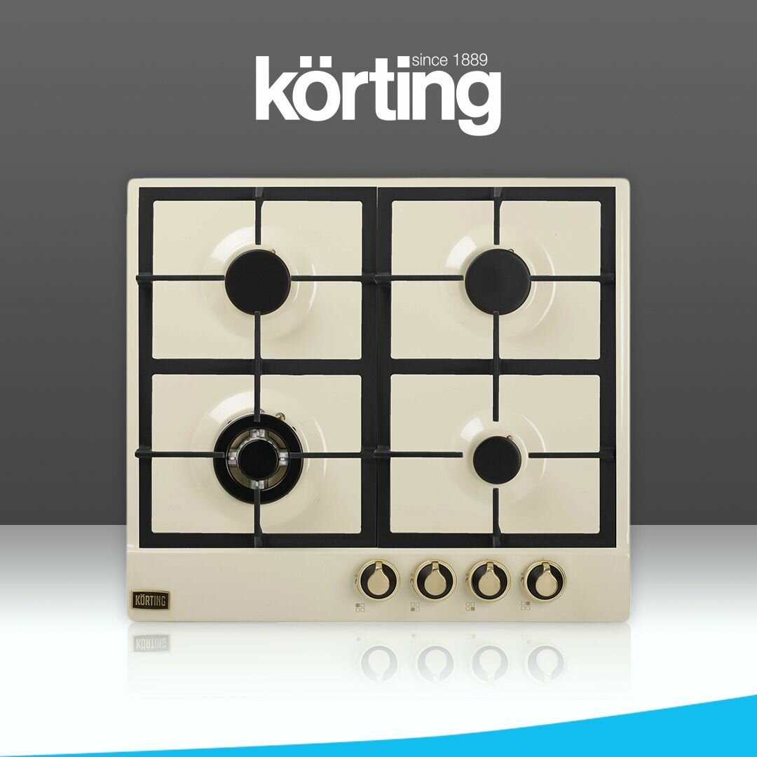 Газовая варочная панель Korting HG 661 CTGB ширина 60 см, 4 конфорки, WOK, электроподжиг, слоновая кость/золото