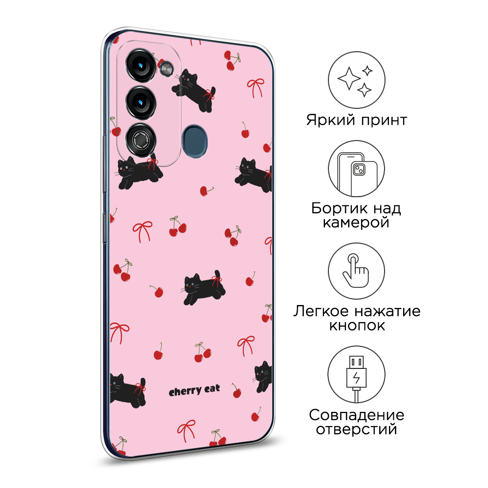 Силиконовый чехол на Itel Vision 3 / Ител Визион 3 с принтом cherry cat ...