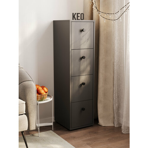 Комод для вещей высокий антрацит узкий с 4 ящиками Кео 1125 х 30 х 354 см КМД-219 7600₽