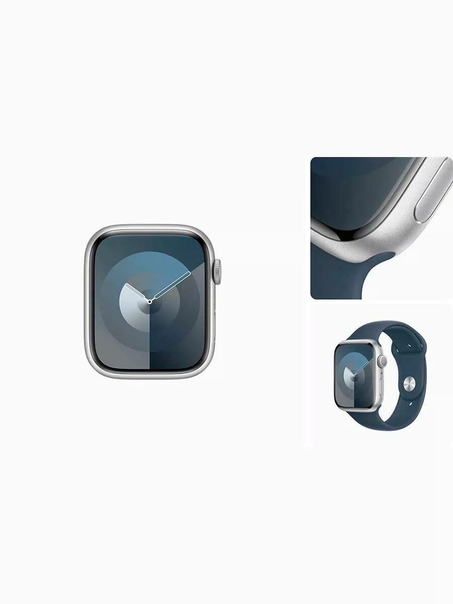 Умные часы Apple Watch Series 9 45 мм Aluminium Case GPS, Silver/Storm Blue Sport B S/M