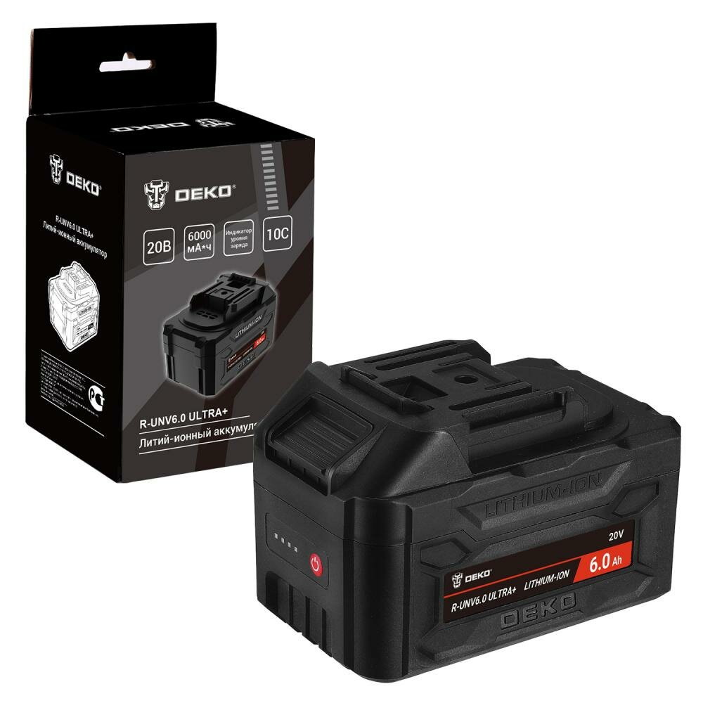 Изображение Аккумулятор DEKO R-UNV6.0 ULTRA+, Li-ion, 20В, 6.0А-ч, с повышенной токоотдачей 083-1019