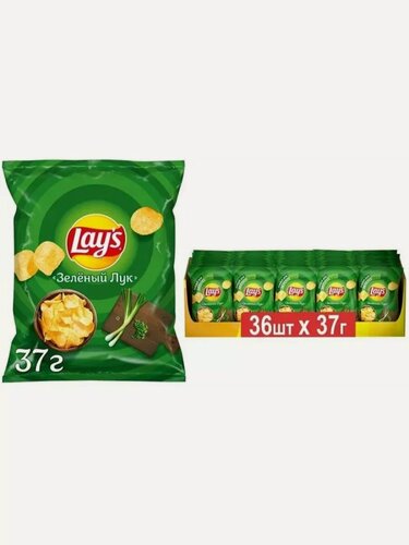 Изображение товара Чипсы картофельные Lay's Зелёный лук, картофельные, 36 упаковок по 37 г