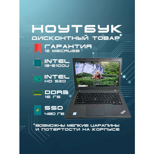 Ноутбук для работы и учебы Lenovo ThinkPad L460 140 Intel Core i3-6100U RAM 8 ГБ SSD 240 ГБ Intel HD Graphics 520 Windows Home темно-серый Русская раскладка 19900₽