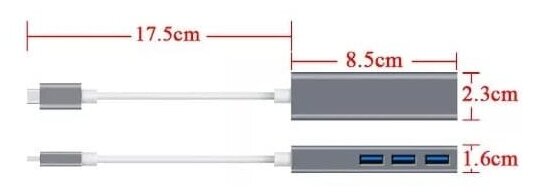 Разветвитель адаптер переходник Type-C HUB Хаб Onten OTN-9595 4в1 3 порта USB 3.0+RJ45 Ethernet 0.2м
