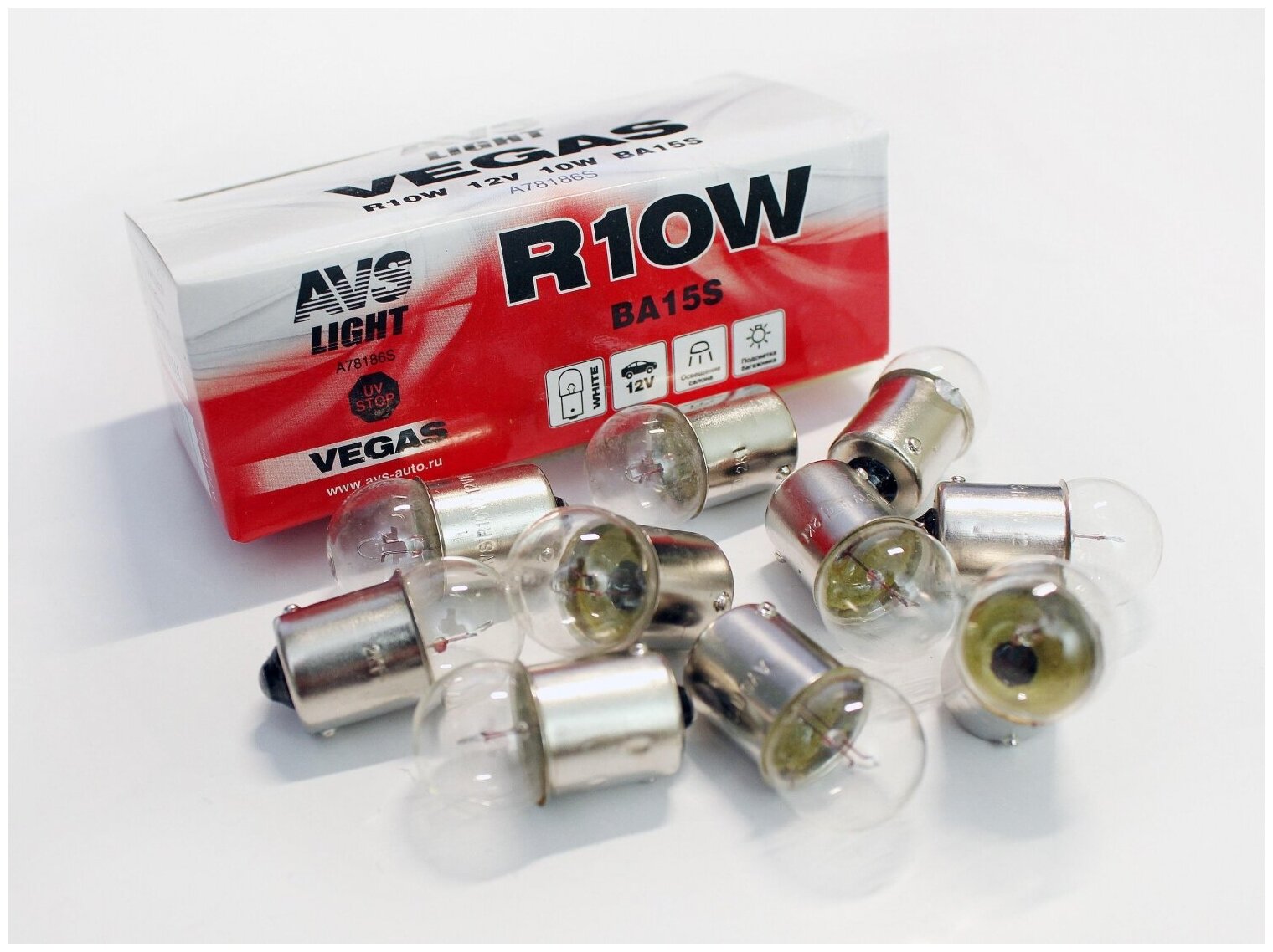 Лампа AVS Vegas 12V. R10W (BA15S) BOX (10 шт.)