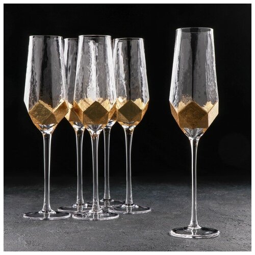 Набор бокалов для шампанского Magistro «Дарио», 180 мл, 7×20 см, 6 шт, цвет золотой