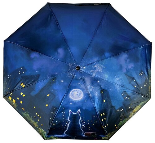Смарт-зонт Diniya, автомат, 4 сложения, купол 95 см, 8 спиц, чехол в комплекте, для женщин, синий