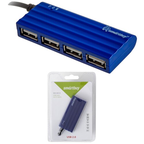 USB 2.0 Хаб Smartbuy 6810, 4 порта, голубой (SBHA-6810-B) разветвитель питания b