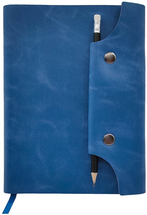 Синий кожаный ежедневник Shiva Leater с отделкой Pull-Up, с застежкой на две кнопки и отделением для карандаша