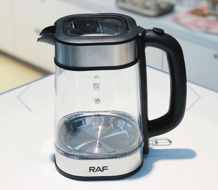 Чайник электрический RAF R-7890, 2.5 л, боросиликатное стекло, черный