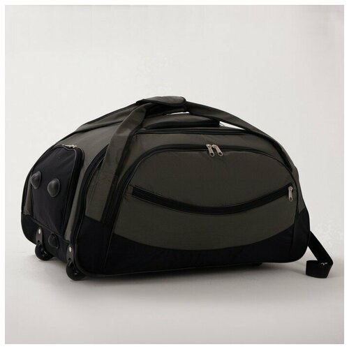 фото Сумка дорожная на колёсах, отдел на молнии, отдел для обуви, 3 наружных кармана, длинный ремень, цвет хаки зфтс