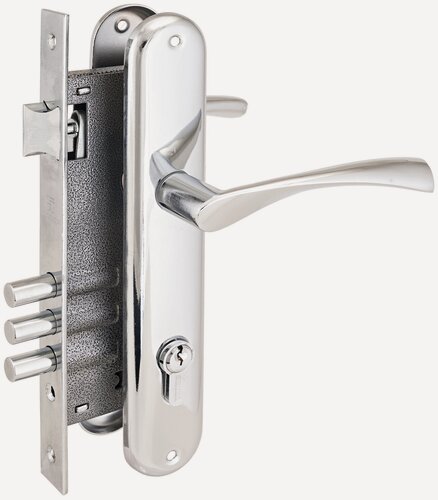 Изображение товара Замок врезной с ручками и цилиндром для деревянных дверей (правых и левых) аллюр 0203, хром