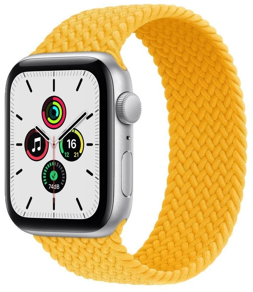 Монобраслет нейлоновый тканевый ремешок для умных часов Apple Watch Series 1-8 и Ultra - 42/44/45/49 мм (эпл вотч) размер М, желтый