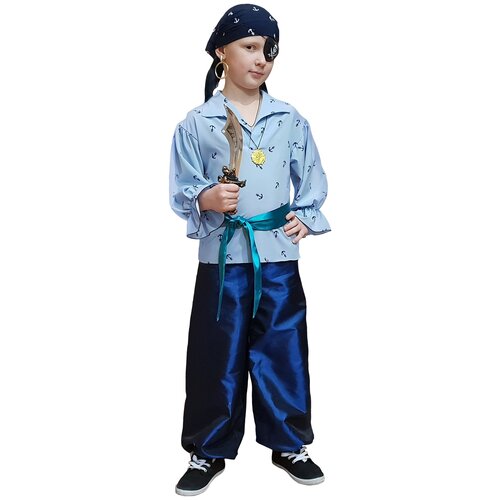 Карнавальный костюм детский Пират Джон голубой (110) пираты пират с пушкой playmobil