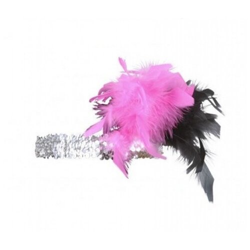 фото Серебряная повязка на голову с розовыми перьями "чарльстон" (13493) widmann