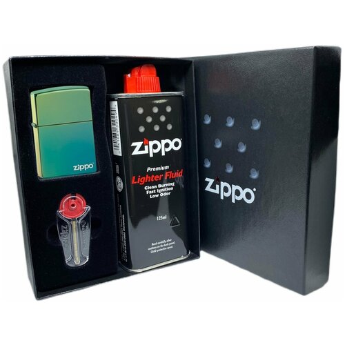 Подарочный набор ZIPPO ( Зажигалка ZIPPO 49191ZL Classic, зелёная, глянцевая с покрытием High Polish Teal + кремни + топливо, 125 мл )