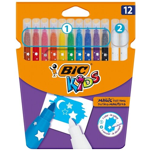 фото Цветные фломастеры для рисования детям от 5 лет bic kids magic детские разноцветные фломастеры набор из 12 шт