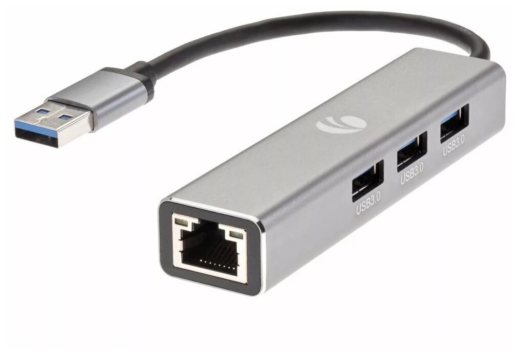 Концентратор USB 3.0 VCOM Telecom DH312A 3 х USB 3.0 RJ-45 серый