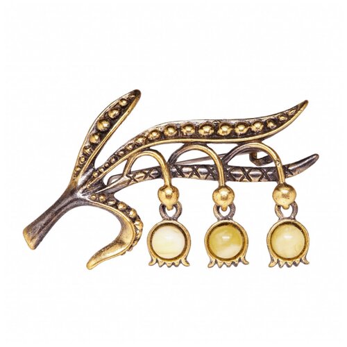 Брошь, янтарь прессованный, янтарь, бежевый, желтый